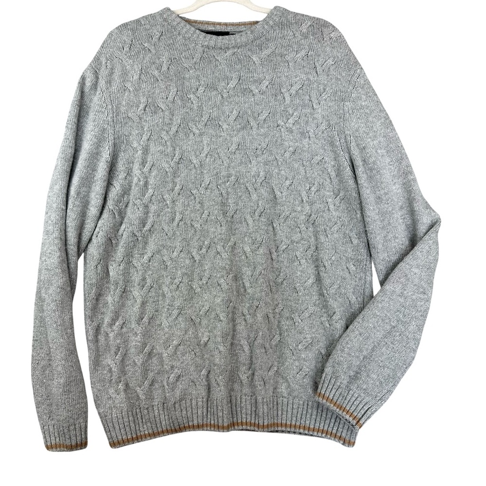 Bugatchi Gray Cable Knit Crewneck Luxury Wool Cashmere Blend Sweater XL